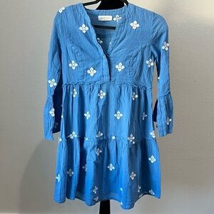 Aspiga 100% Organic Cotton Blue Cristina embroidered Floral Dress size XS